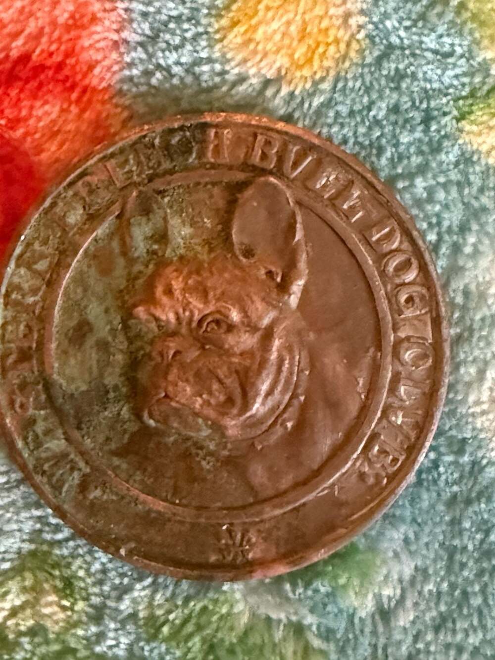 Antique Western French Bull Dog Club Copper Medal Coin c. 1910